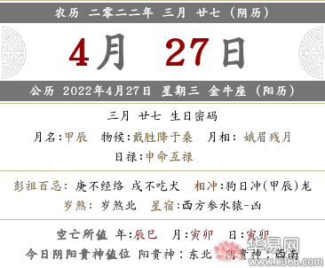 2022虎年农历三月二十七日财神方位一览表!