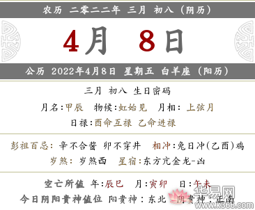 2022年农历三月初八老黄历的宜忌事项是什么?