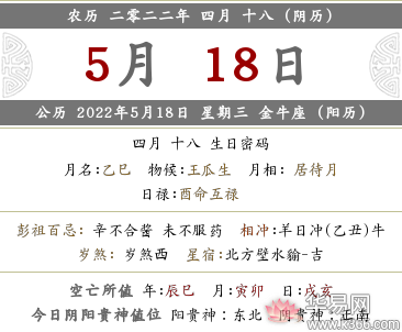 2022年农历四月十八当日时辰吉凶宜忌解析,时辰是什么?