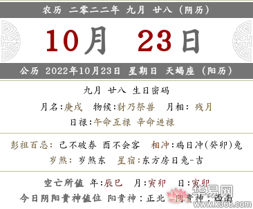 2022年阴历九月二十八日财神方位在哪?当日黄历宜忌