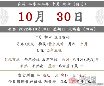 2022年农历十月初六这一天黄历怎么样?日子好吗?